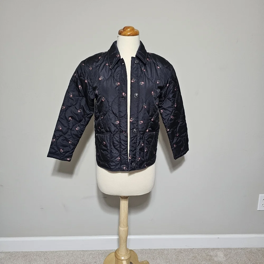 Old Navy Girls Large Quilted Floral Barn Jacket Black